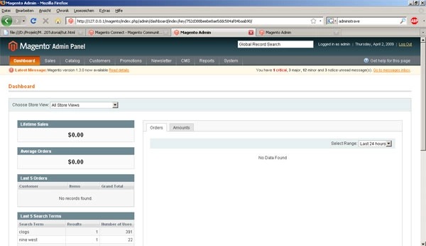 redirect to magento dashboard