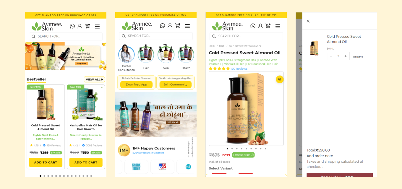 Avimee website screenshots