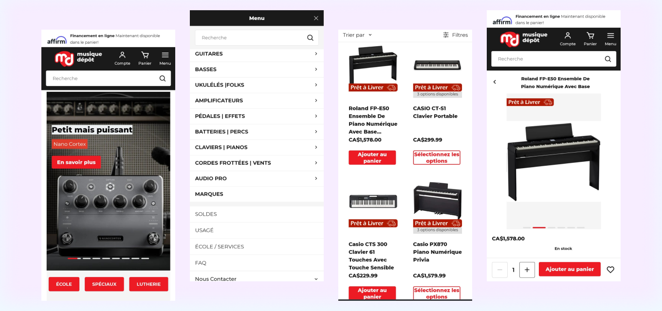 MusiqueDepot website screenshots